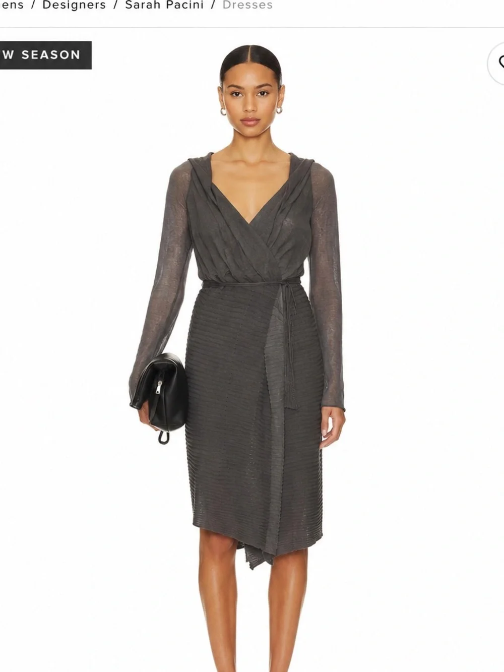 Sarah Pacini Draped Knit Wrap Dress Sweater Taupe Gray Size S M - Picture 2 of 11